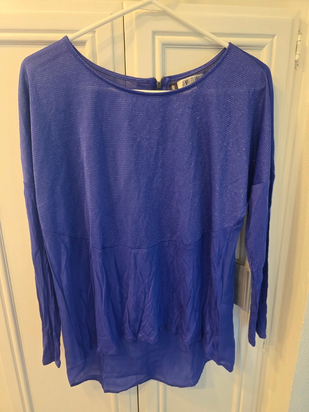NWT Jennifer Lopez Cobalt Blue Long Sleeve Shimmer Top ~ Size Medium